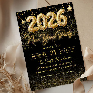 Gold Glitter 2026 New Year Party Invitation
