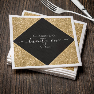 Gold Glitter 21st Anniversary Happy Birthday Party Napkin