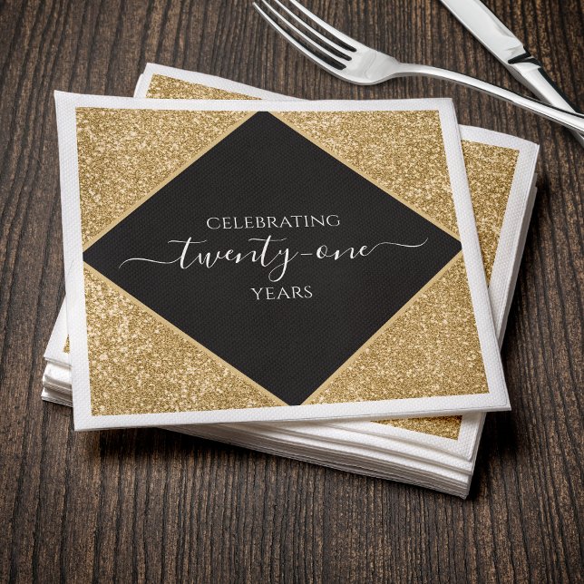 Gold Glitter 21st Anniversary Happy Birthday Party Napkin (Gold Glitter 21st Anniversary Happy Birthday Party Napkins
)