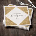 Gold Glitter 21st Anniversary Happy Birthday Party Napkin<br><div class="desc">White and gold glitter anniversary / happy birthday napkins for anyone.  Sparkly glam diamond shaped design with elegant script font.  Customise the text to suit your occasion.  Fitting for a birthday party,  a couple's wedding anniversary,  or even a professional business anniversary dinner.</div>