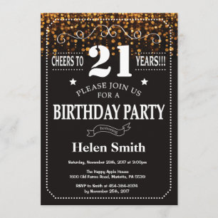 Gold Glitter 21st Birthday Invitation