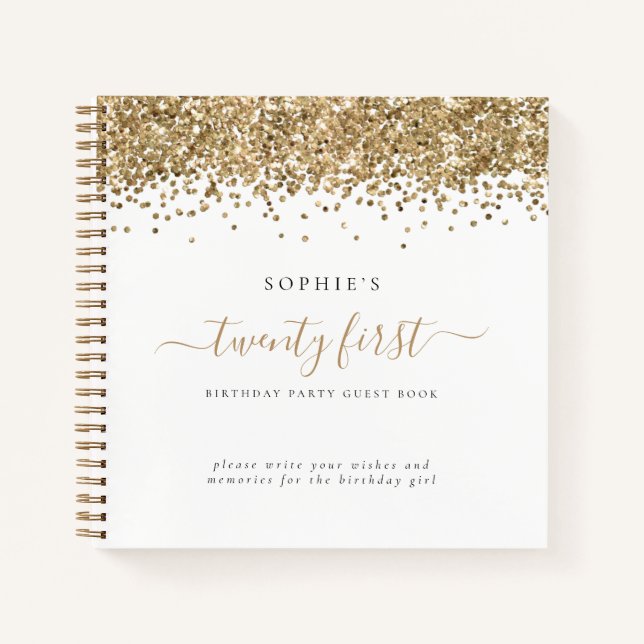 Gold Glitter 21st Birthday Party Guest Book (Front)