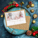Gold Glitter 2 Photo Script Merry Christmas Card<br><div class="desc">Gold Glitter 2 Photo Script Merry Christmas. A touch of sparkle with this faux glitter border design with coordinating faux gold glitter on the back. Simply replace the two sample photos with your own and personalise with your greeting and names at the bottom. Merry Christmas is in a stylish set...</div>