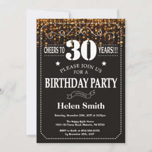 Gold Glitter 30th Birthday Invitation