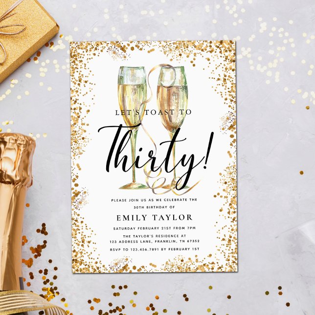 Gold Glitter 30th Birthday Party Invitation (Creator Uploaded)