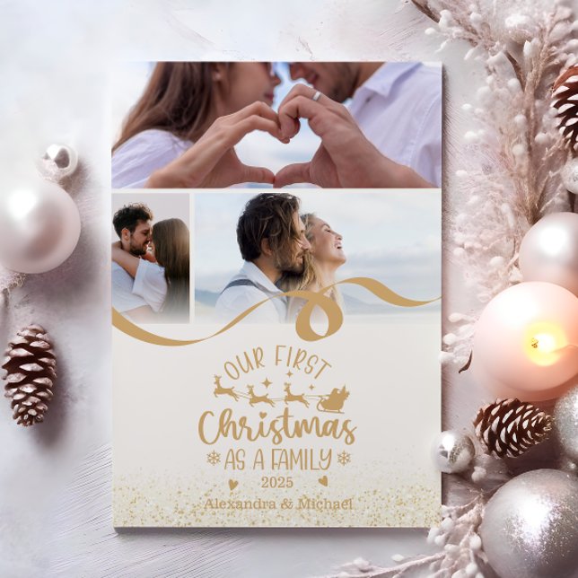 Gold Glitter 3 Photo Christmas Holiday Card (Creator Uploaded)