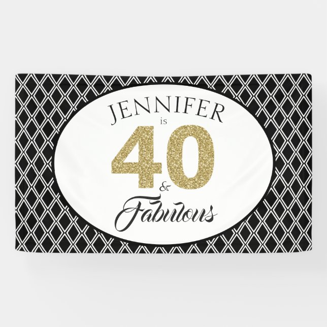 Gold Glitter 40 and Fabulous Custom 40th Birthday Banner (Horizontal)