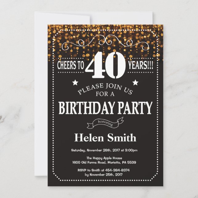 Gold Glitter 40th Birthday Invitation (Front)
