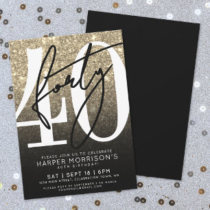 Gold Glitter 40th Birthday Invitation