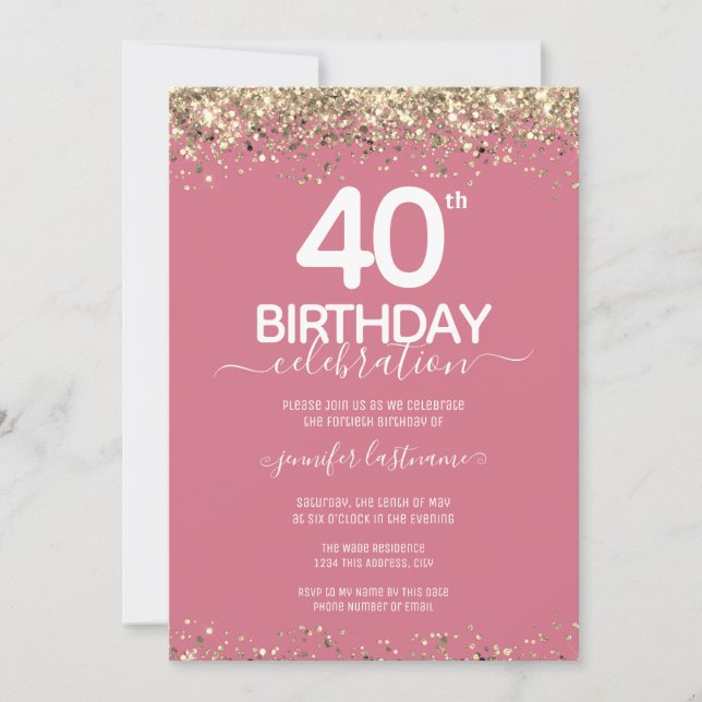 Gold Glitter 40th Birthday Party Invitation (Front)
