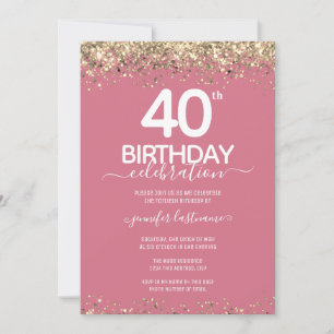 Gold Glitter 40th Birthday Party Invitation