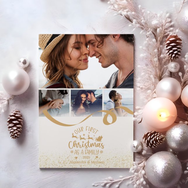 Gold Glitter 4 Photo Christmas Holiday Card (Creator Uploaded)