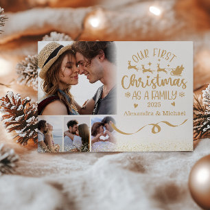Gold Glitter 4 Photo First Christmas as a Family  Holiday Card