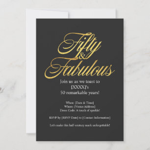 Gold Glitter 50 and Fabulous Modern 50th Birthday Invitation