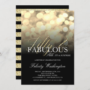 Gold Glitter 50 & Fabulous Surprise Birthday Party Invitation