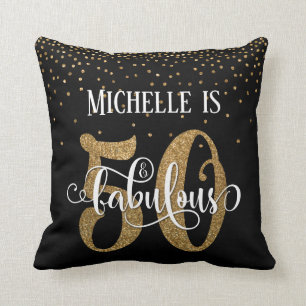 Gold Glitter 50 & Fabulous Typography Birthday Cushion