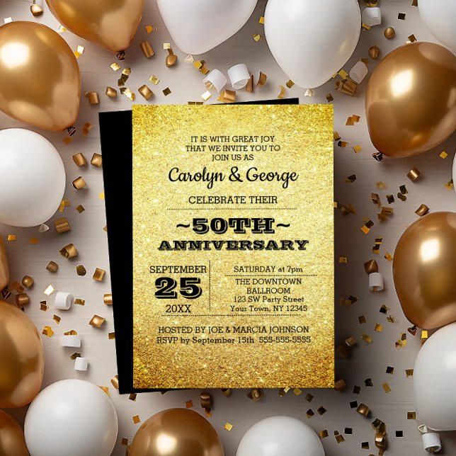 Gold Glitter 50th Anniversary Party Invitation (Creator Uploaded)
