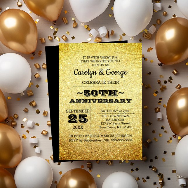 Gold Glitter 50th Anniversary Party Invitation (Creator Uploaded)