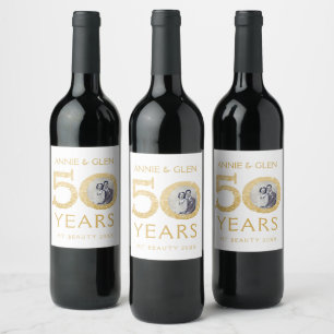 Gold Glitter 50th Anniversary Photo Template Wine Label