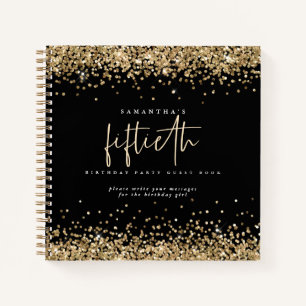 Gold Glitter 50th Birthday Black Guest Book