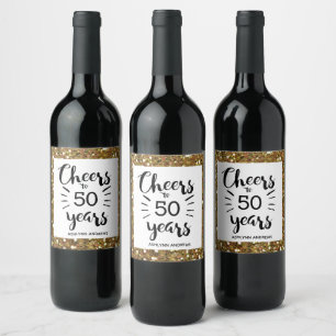 Gold Glitter 50th Birthday - Cheers to 50 Years Wine Label