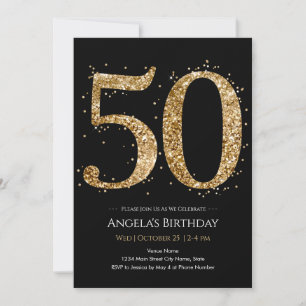 Gold Glitter 50th Birthday Invitation