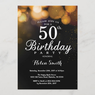 Gold Glitter 50th Birthday Invitation Card