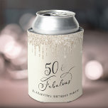 Gold Glitter 50th Birthday Party Can Cooler<br><div class="desc">Elegant and chic 50th birthday party can coolers featuring "50 & Fabulous" in a stylish script against a gold background with gold faux glitter dripping. Personalise with her name.</div>