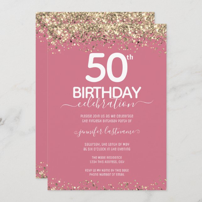 Gold Glitter 50th Birthday Party Invitation (Front/Back)