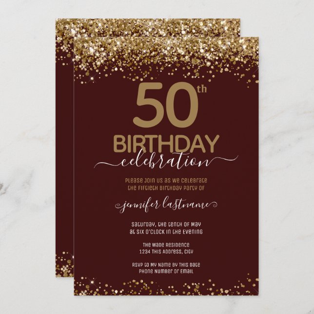 Gold Glitter 50th Birthday Party Invitation (Front/Back)