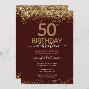 Gold Glitter 50th Birthday Party Invitation