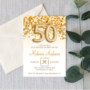 Gold Glitter 50th Birthday Party Invitation