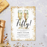 Gold Glitter 50th Birthday Party Invitation<br><div class="desc">This is an elegant and chic 50th Birthday Party invitation featuring a golden glitter border, a pair of watercolor champagne glasses and a modern script font. This would be perfect for anyone looking to celebrate their special milestone birthday in style. Easily update the party details on the card using the...</div>