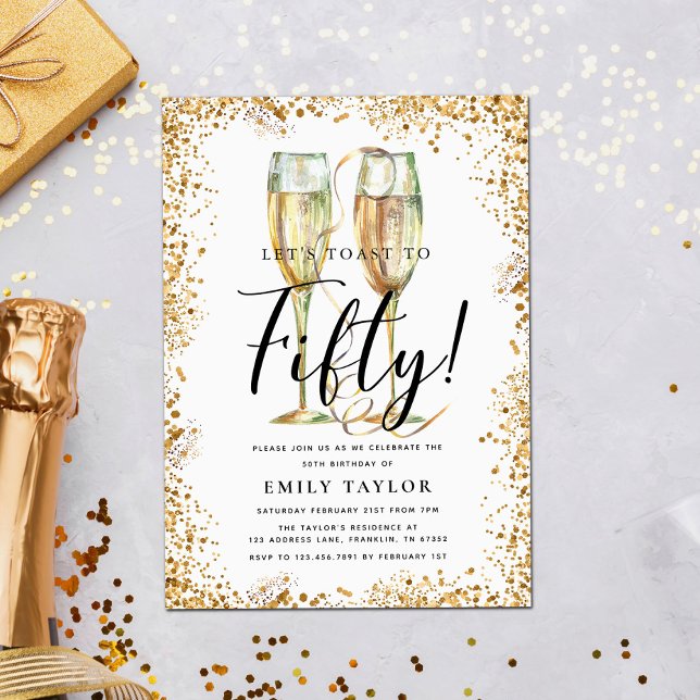 Gold Glitter 50th Birthday Party Invitation (Creator Uploaded)