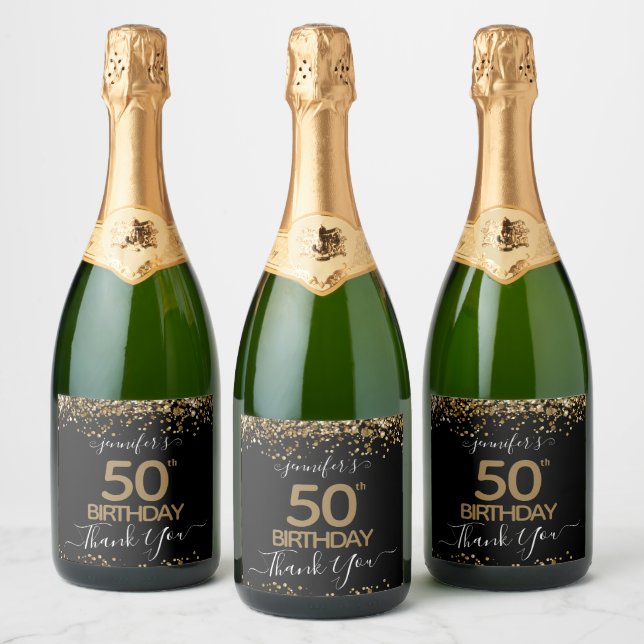 Gold Glitter 50th Birthday Personalised  Sparkling Wine Label (Bottles)