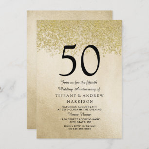 Gold Glitter 50th Wedding Anniversary Invitation