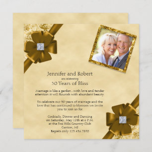 Gold Glitter 50th Wedding Anniversary Invitation