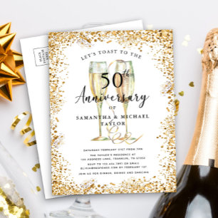Gold Glitter 50th Wedding Anniversary Invitation Postcard