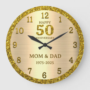 Gold Glitter 50th Wedding Anniversary Personalized Large Clock