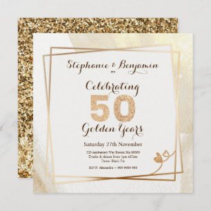 Gold Glitter 50th Wedding Anniversary Text Elegant Invitation
