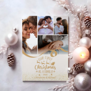 Gold Glitter 5 Photo Christmas Design Holiday Card