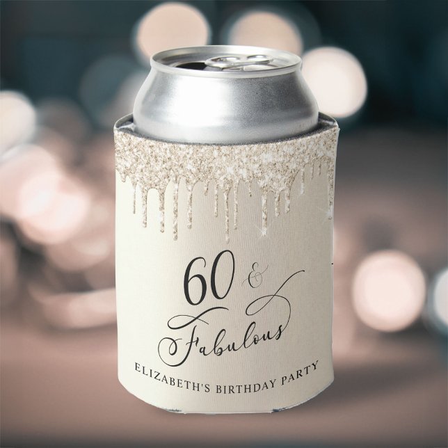 Gold Glitter 60th Birthday Party Can Cooler (Creator Uploaded)
