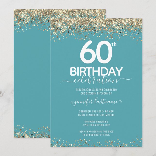 Gold Glitter 60th Birthday Party Invitation (Front/Back)