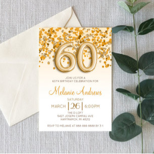 Gold Glitter 60th Birthday Party Invitation