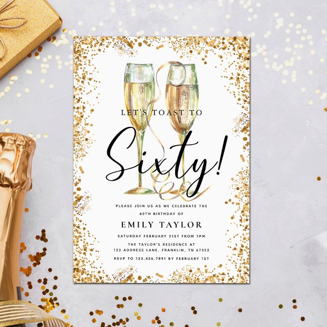 Gold Glitter 60th Birthday Party Invitation (Creator Uploaded)