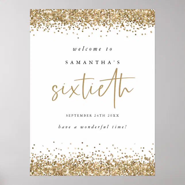 Gold Glitter 60th Birthday Party Welcome Poster | Zazzle