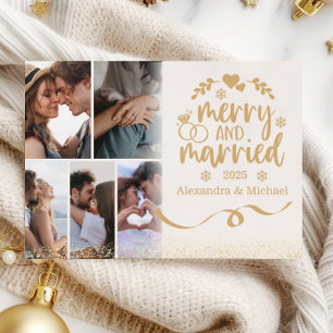 Gold Glitter 6 Photo Merry & Married  Holiday Card