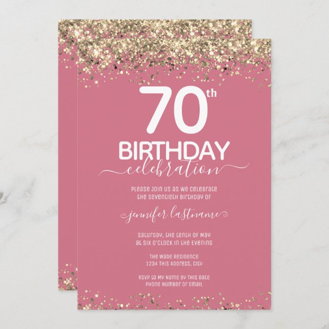 Gold Glitter 70th Birthday Party Invitation (Front/Back)