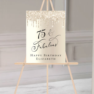 Gold Glitter 75th Birthday Party Acrylic Sign
