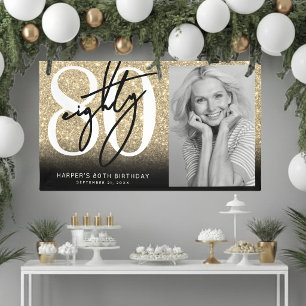 Gold Glitter 80th Birthday Party Banner